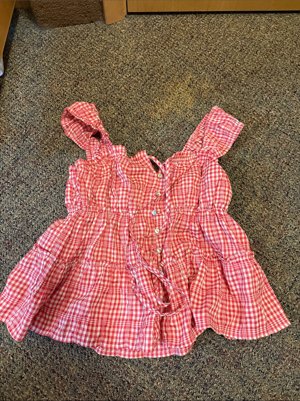 Rewind Red Gingham Button-Front Ruffle Tank